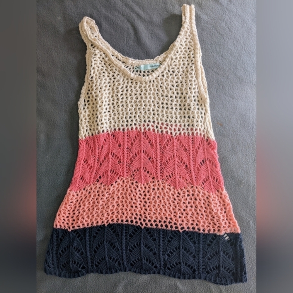 Maurices crochet‎ tank top size M cream pink navy